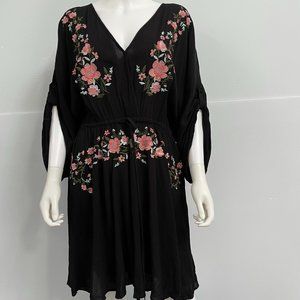 City Chic Trendy Plus Size Black Floral-Embroidered Seville Dress